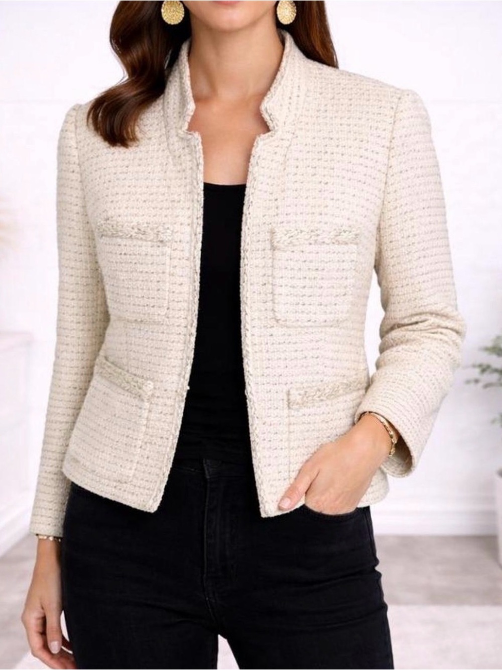 J. Crew Ivory Tweed Blazer with Metallic Thread